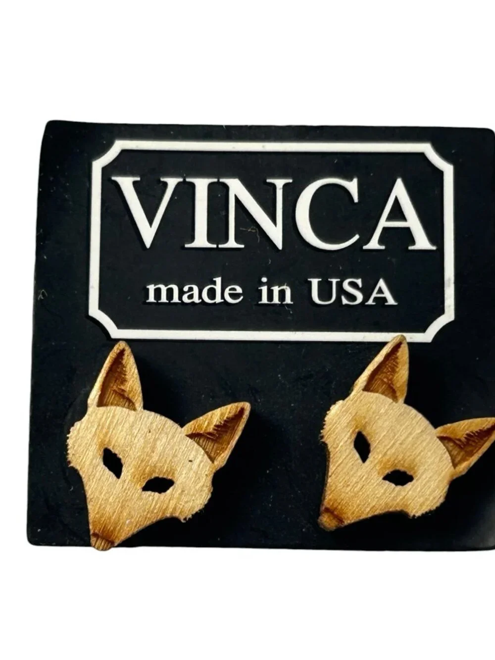Vinca USA Fox Head Wood Stud Earrings Brown Wildlife Animal Nature Laser Cut